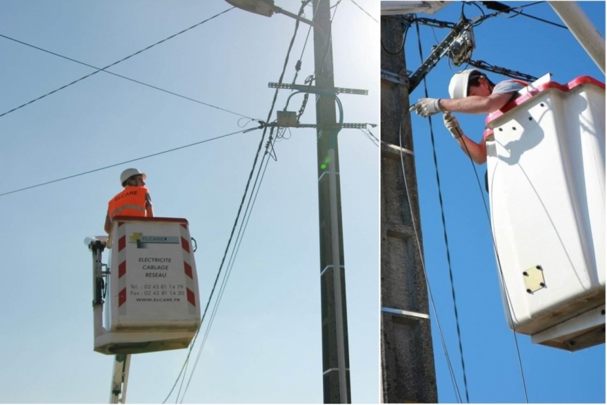 Utilisation d'une nacelle pour fixer la fibre à la traverse 1/2